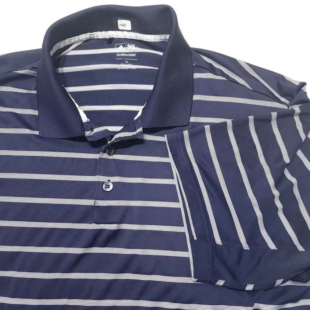 adidas Climacool Polo Shirt Mens XL Blue Striped Golf Performance Lightweight